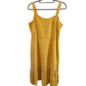 CYNTHIA ROWLEY YELLOW WHITE 100% LINEN SUNDRESS FLORAL PRINT SIZE 12